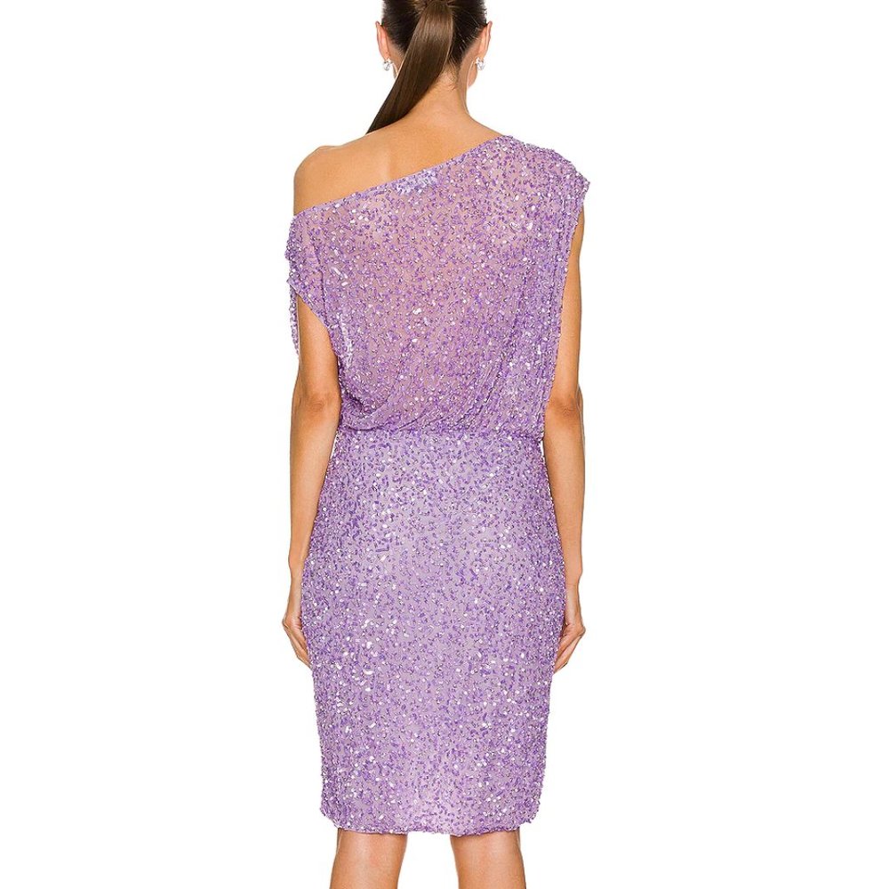 NEW retrofete Jean Mini Dress Lavender Light Purple Crystal Sequin Off Shouler L - Picture 4 of 12